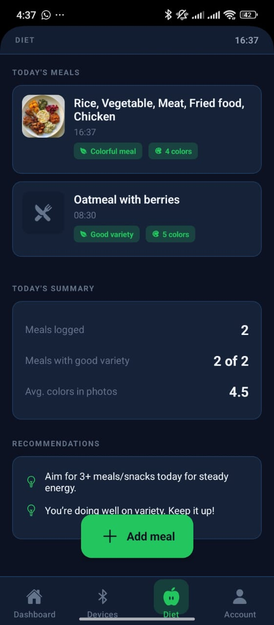 Heal_Well Tracker diet view
